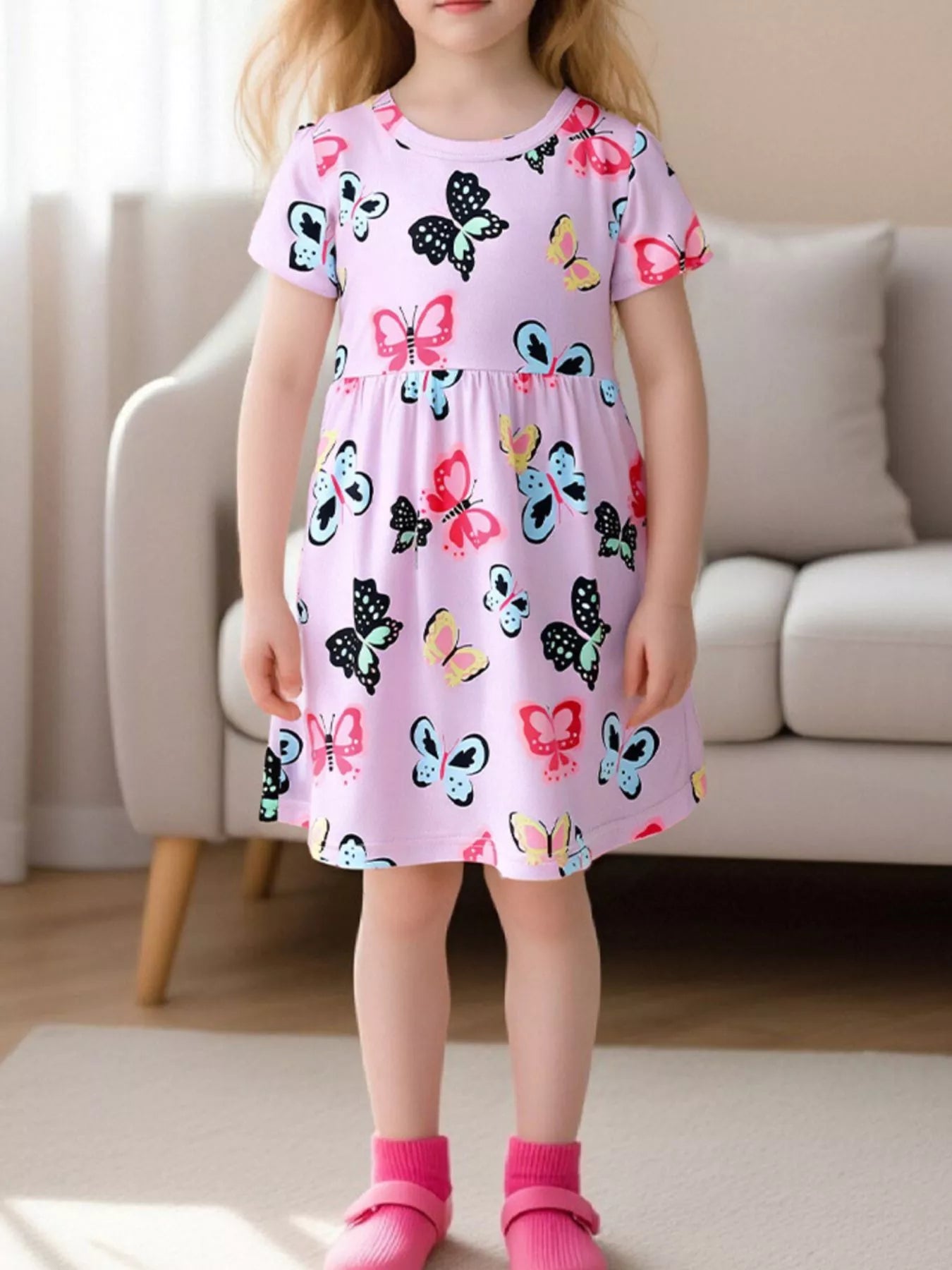 Children's Butterfly Print Casual Dress