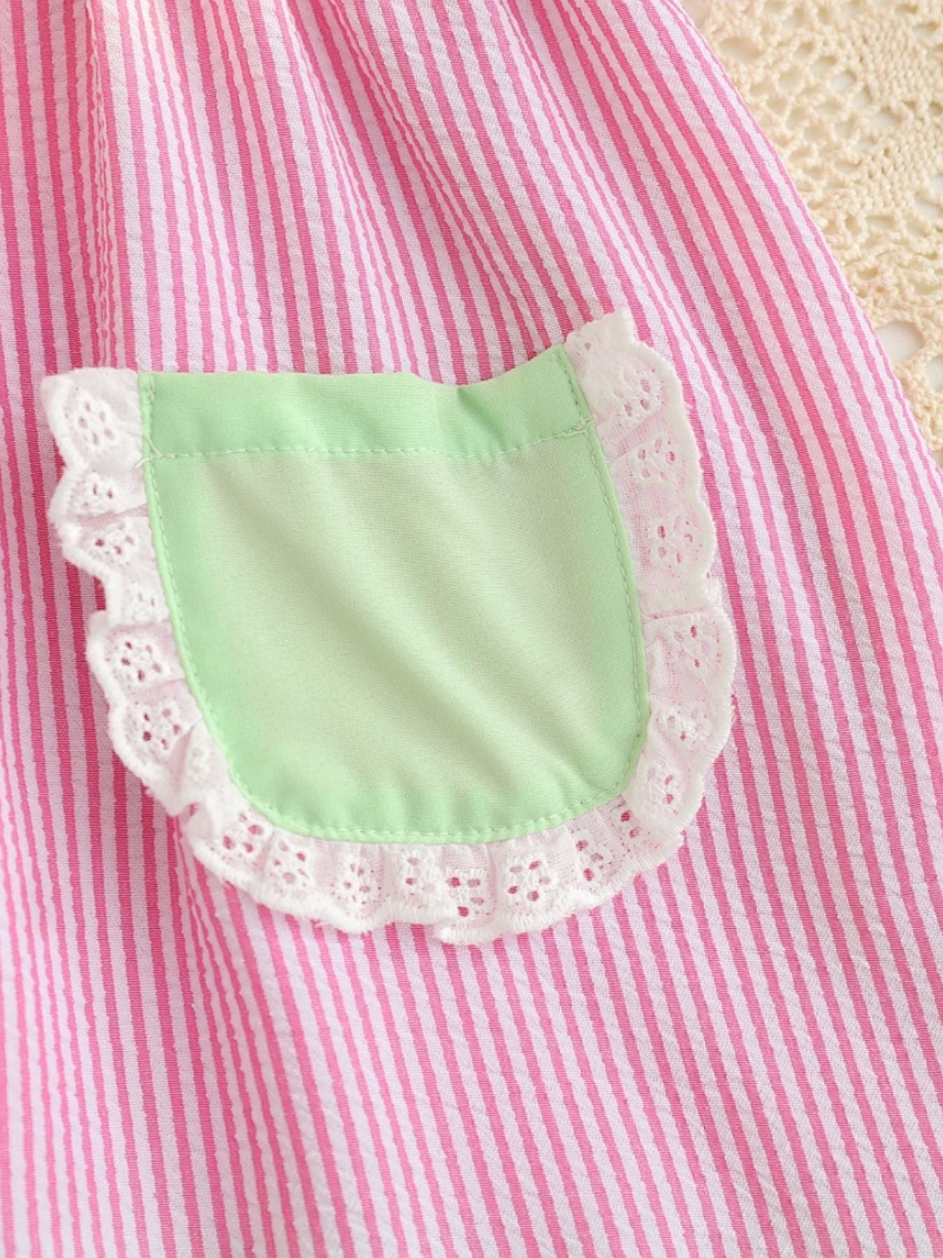 Children's Fruit Embroidered Striped Short Sleeve Dress