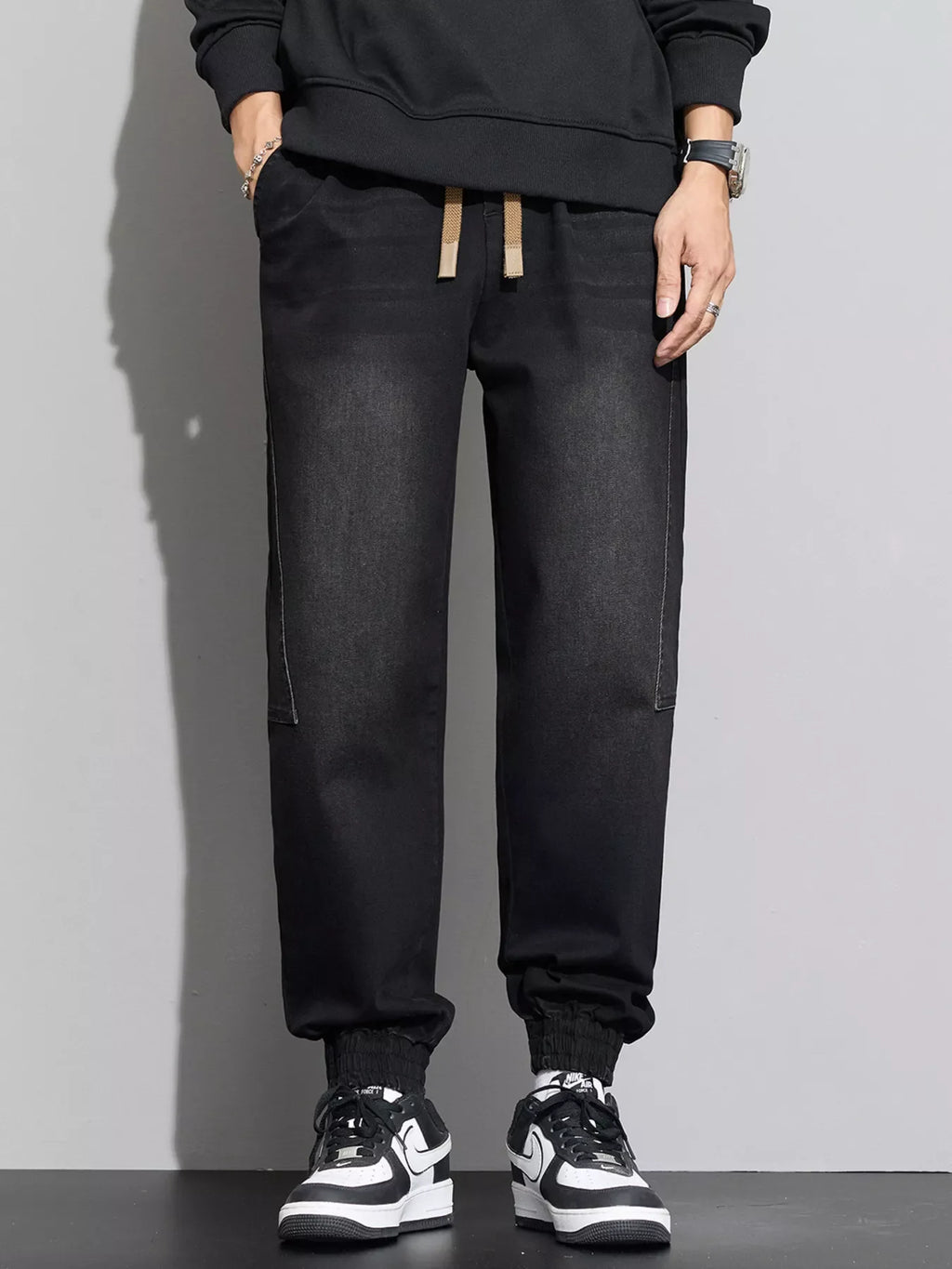Men's Plus Size Casual Drawstring Waist Jogger Jeans