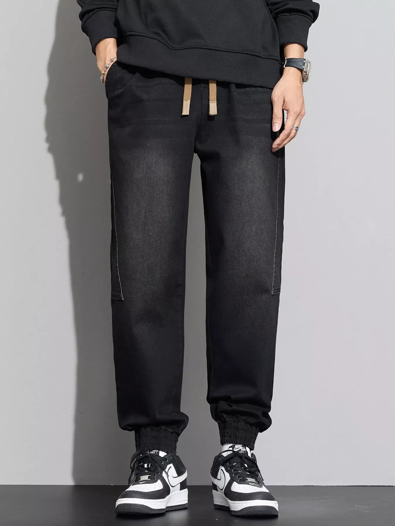 Men's Plus Size Casual Drawstring Waist Jogger Jeans