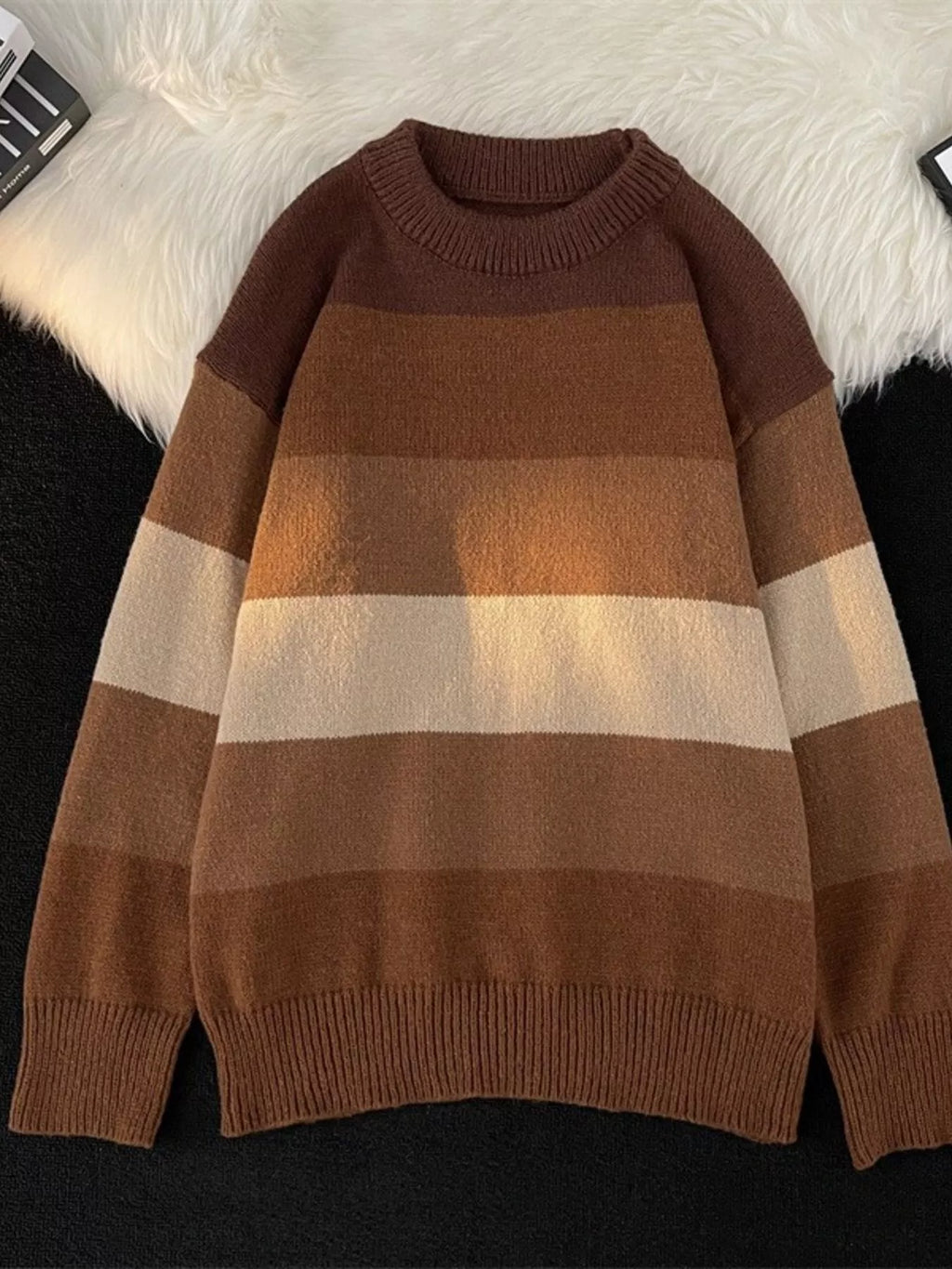 Men's Plus Size Striped Color Block Knit Pullover