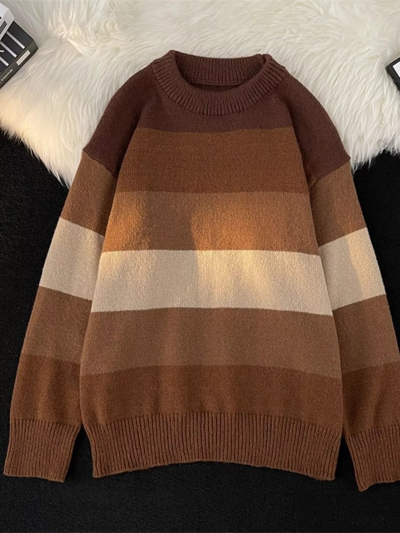 Men's Plus Size Striped Color Block Knit Pullover