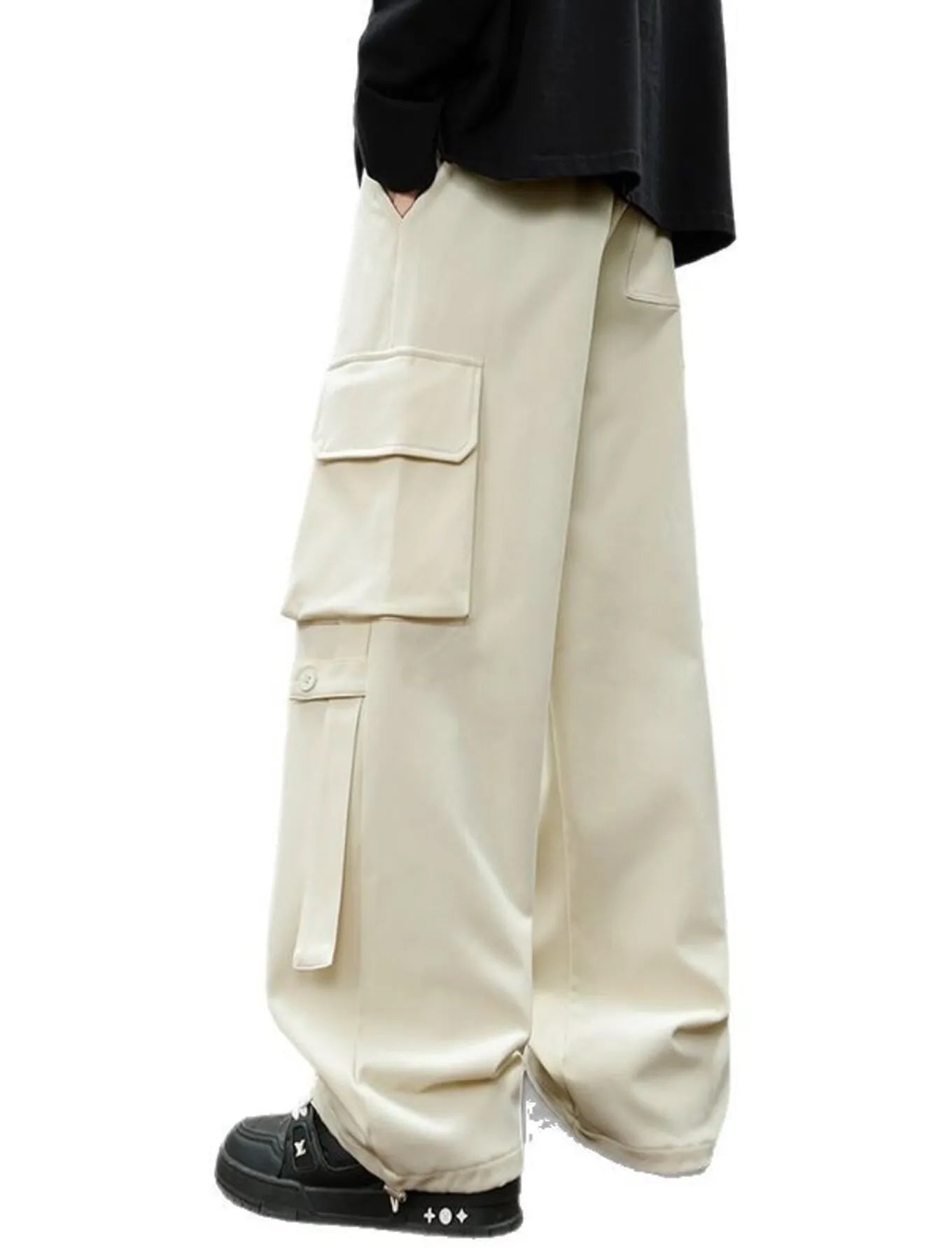 Men's Plus Size Loose Fit Cargo Pants with Drawstring