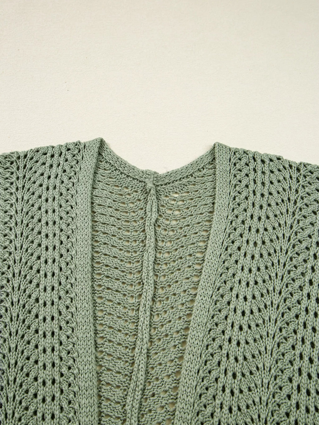 Scalloped Edge Eyelet Knit Batwing Sleeve Cardigan