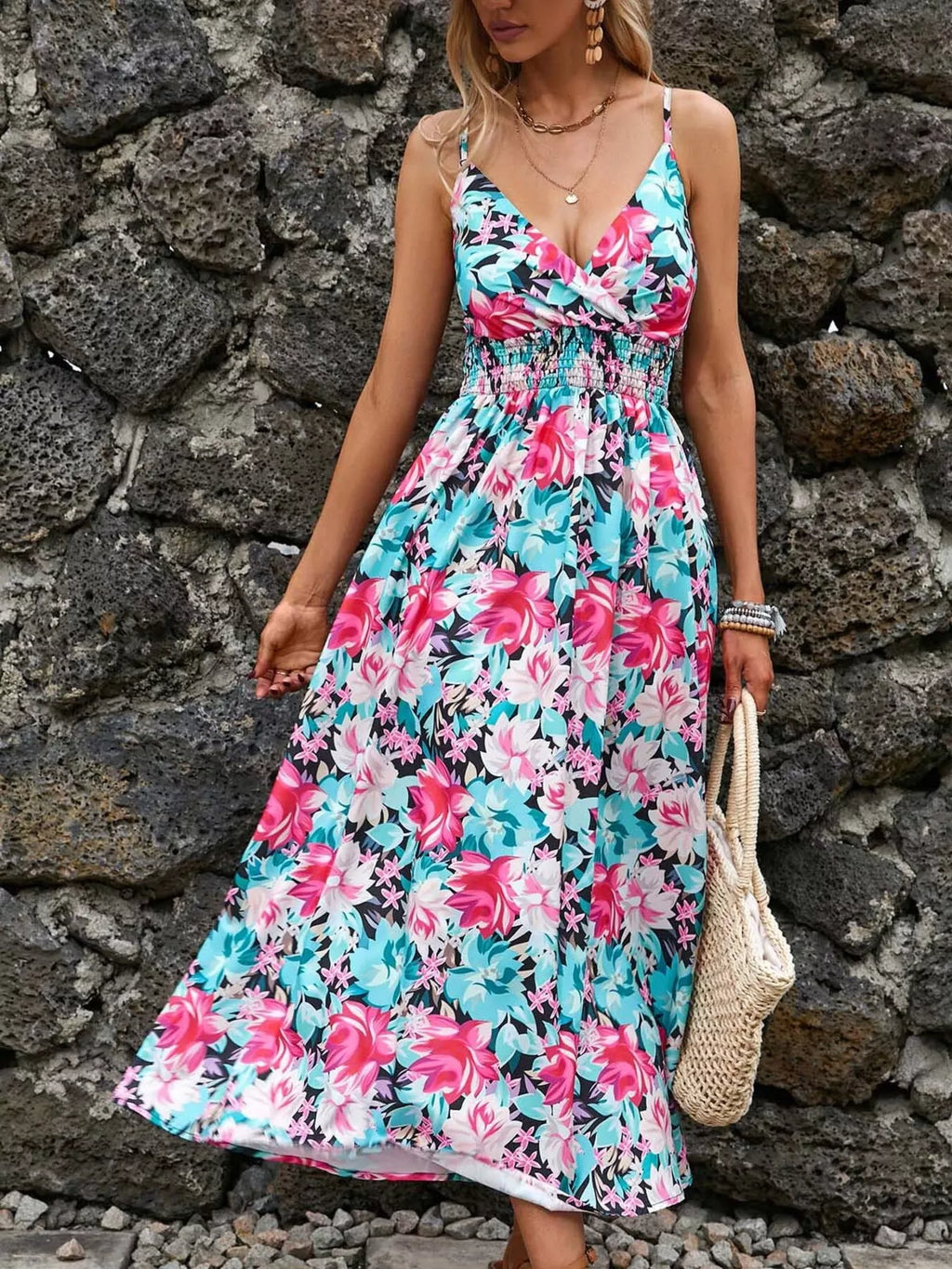 Paisley Print Spaghetti Strap Midi Dress