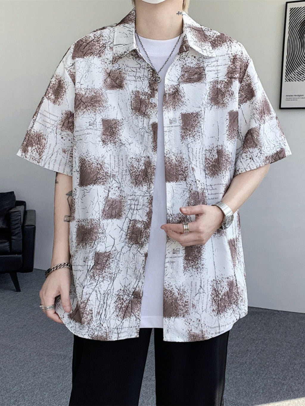 Men's Plus Size Abstract Pattern Short Sleeve Shirt