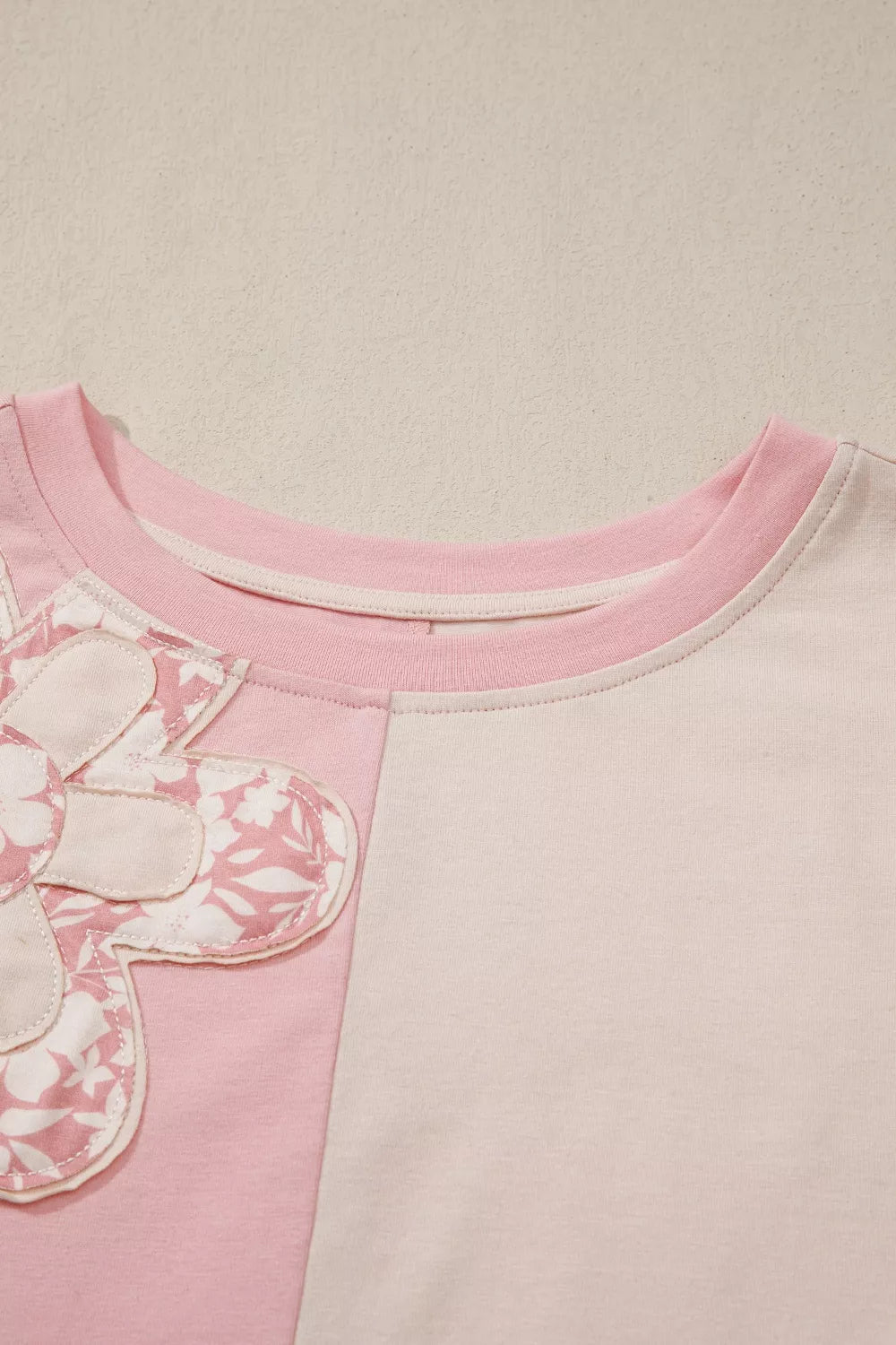 Color Block Flower Patched Loose T Shirt