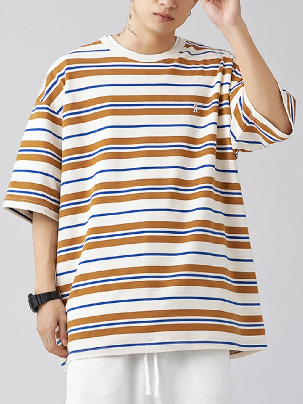 Men's Plus Size Basic style Round Neck Striped T-Shirt