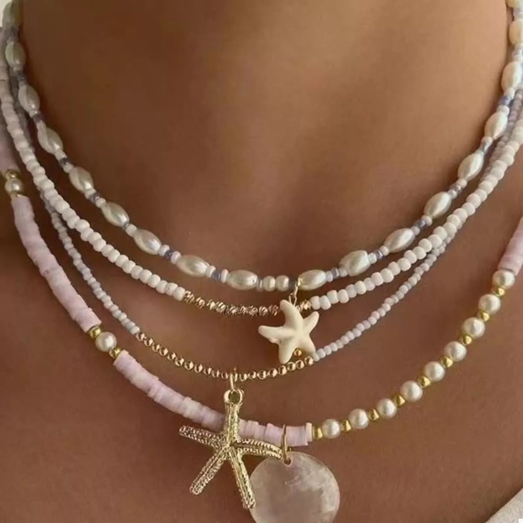 4 Piece Beaded Starfish Charm Necklace