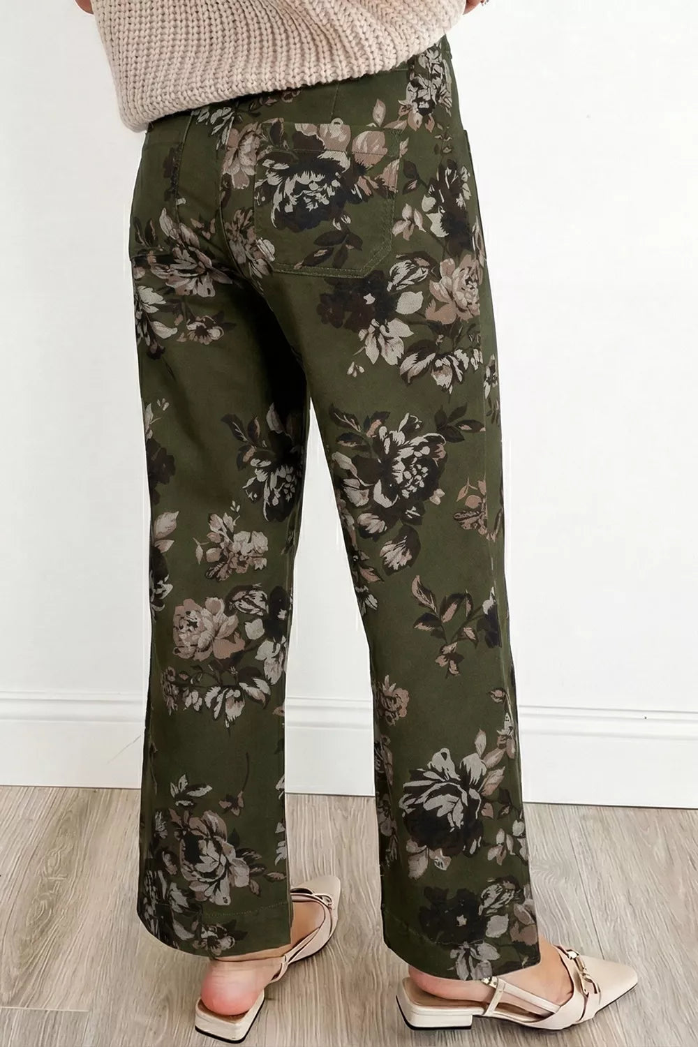 Vintage Style Floral Print High Waist Wide Leg Jeans