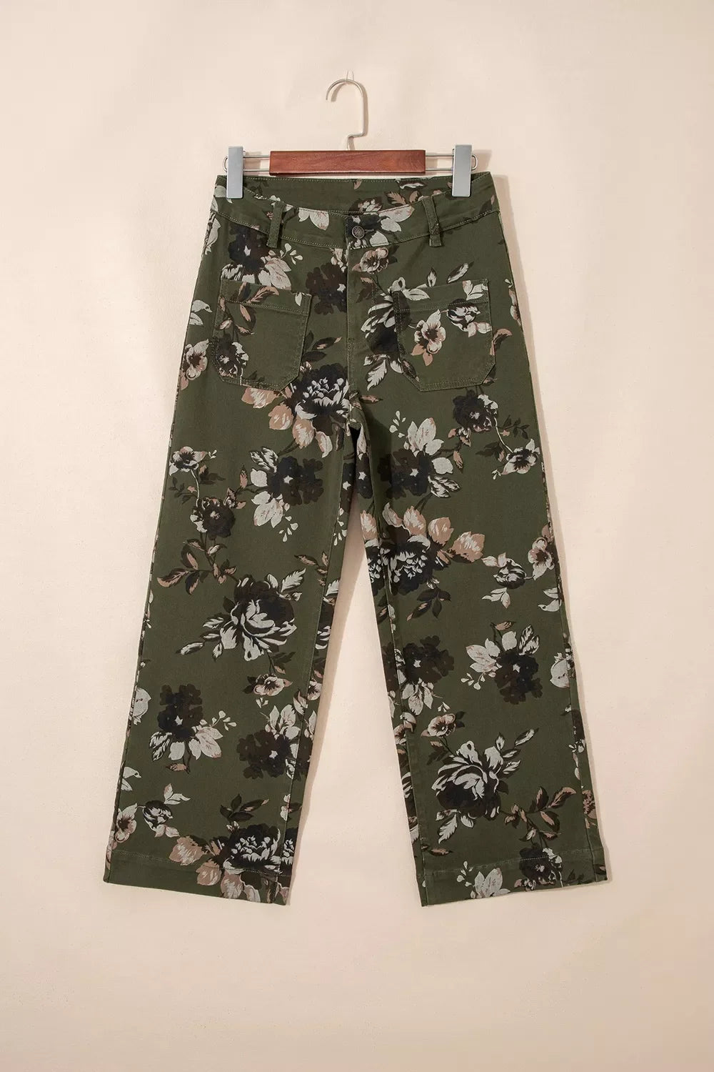 Vintage Style Floral Print High Waist Wide Leg Jeans
