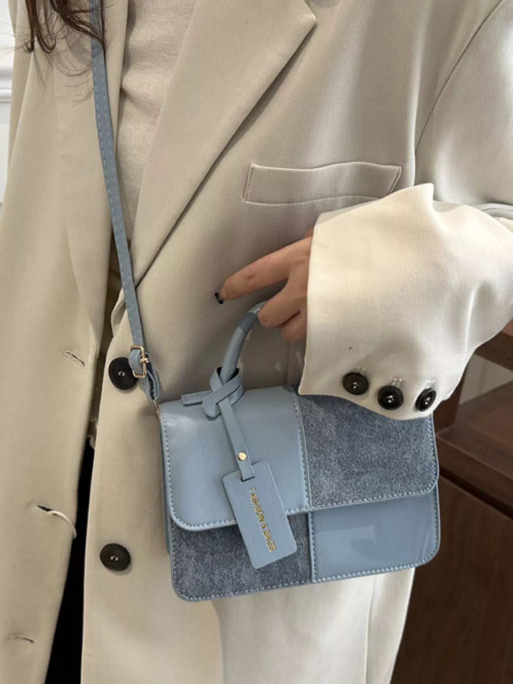 Color Block Flap Crossbody Bag with Top Handle