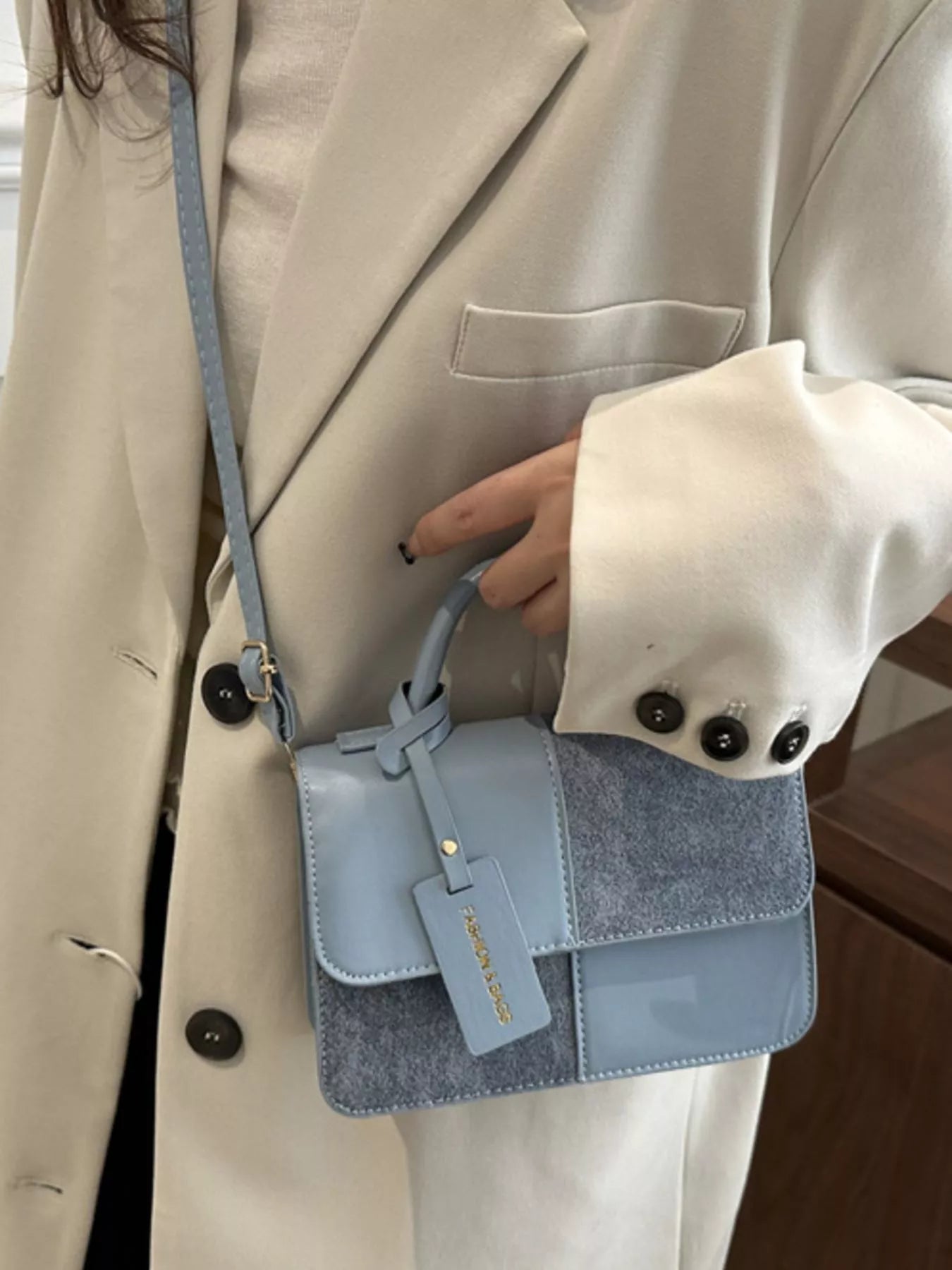 Color Block Flap Crossbody Bag with Top Handle