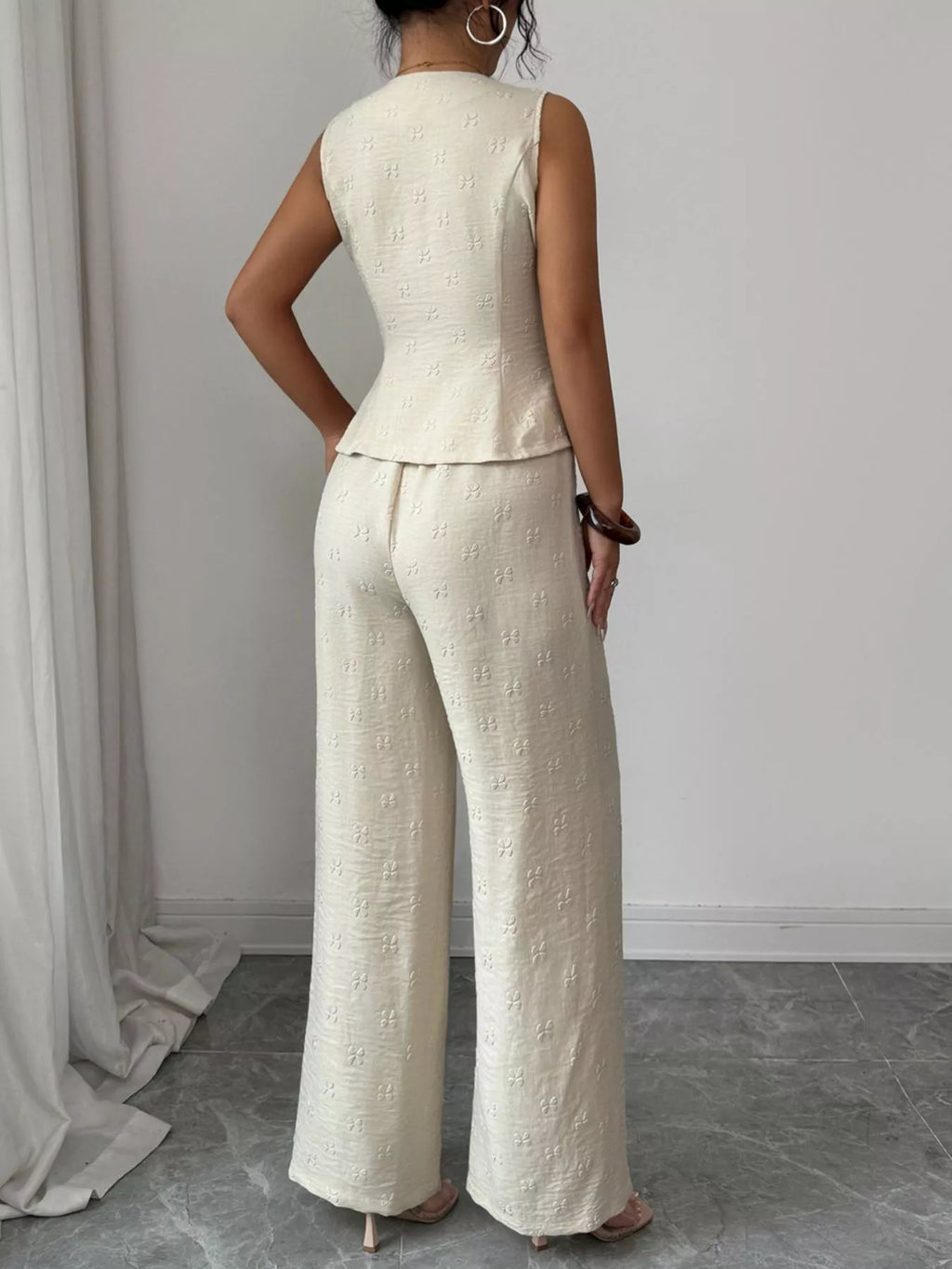 Sleeveless Peplum Top and Wide Leg Pants Set