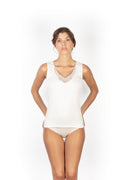 MaRe Premium Quality Cotton Wool Blend Women Tank Top with Macramé Lace. Proudly Made in Italy.