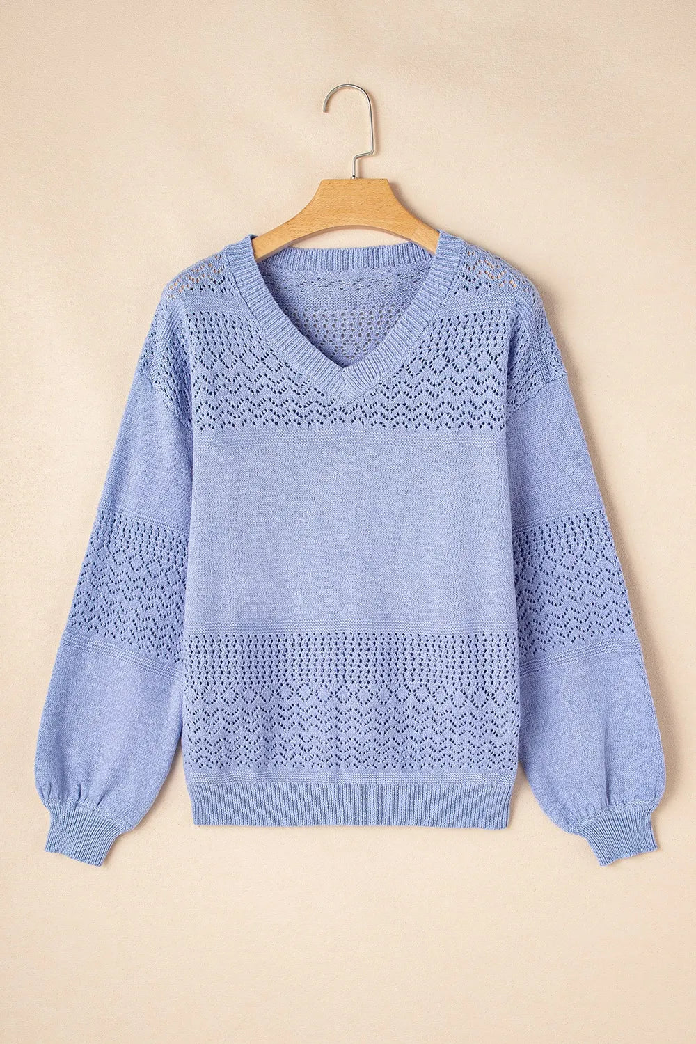 Openwork V-Neck Long Sleeve Sweater