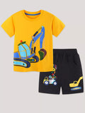 Children's Excavator Print Short Sleeve T-Shirt & Shorts Set