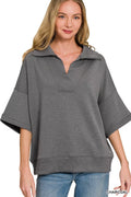 Zenana Scuba Collared Short Sleeve Pullover
