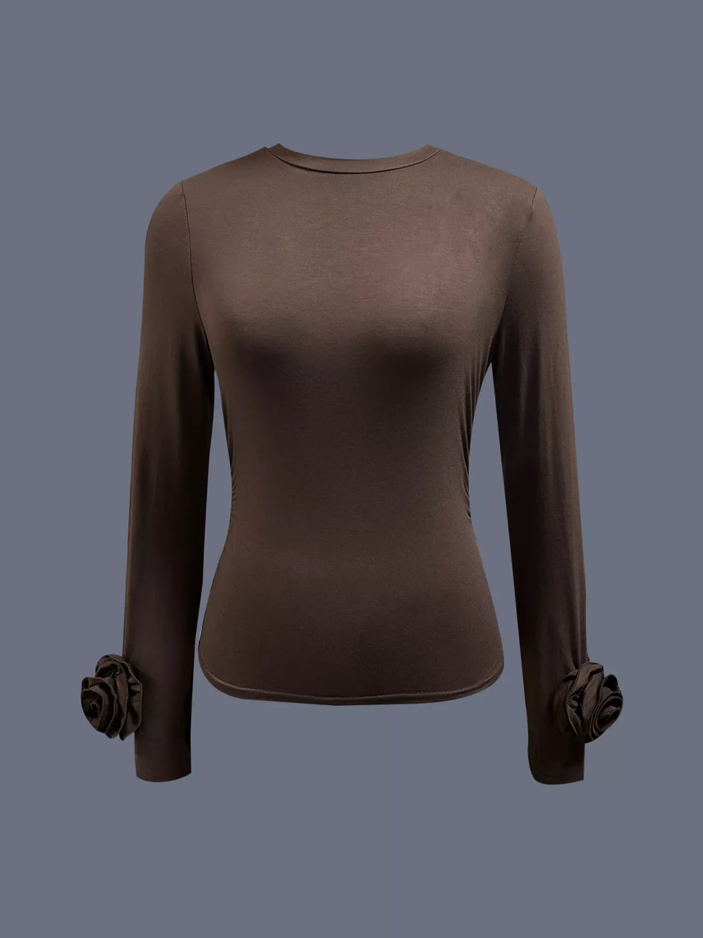 Ruched Long Sleeve T-Shirt with Floral Cuff Detail