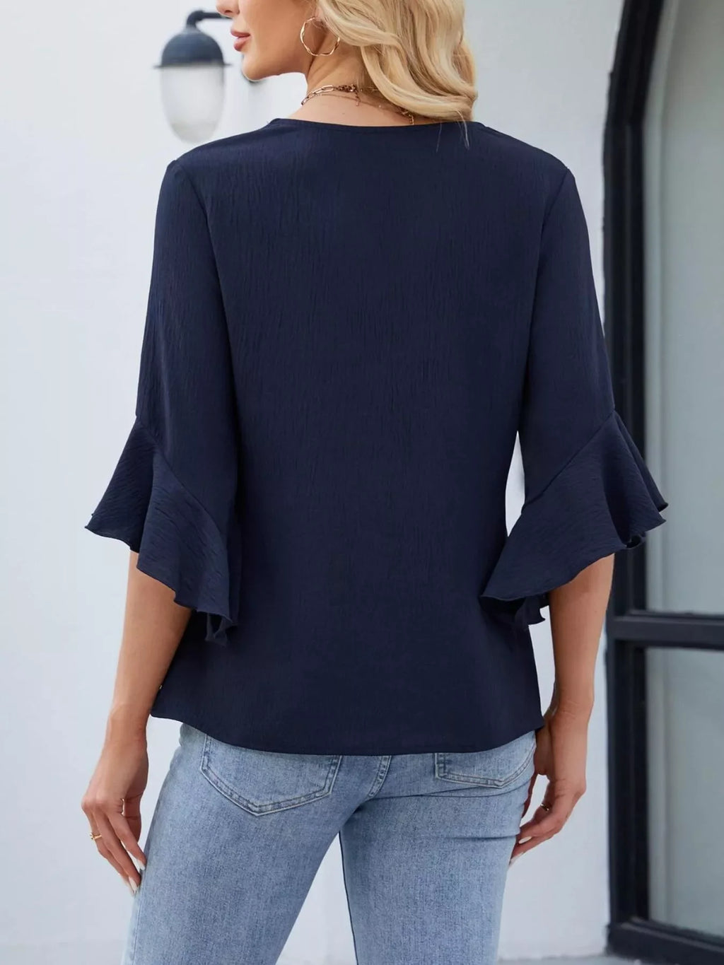 V-Neck Ruffle Sleeve Blouse