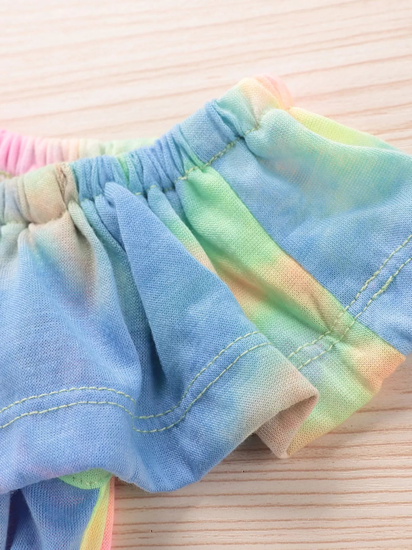 Children's Tie-Dye Ruffle Crop Top and Distressed Denim Shorts Set