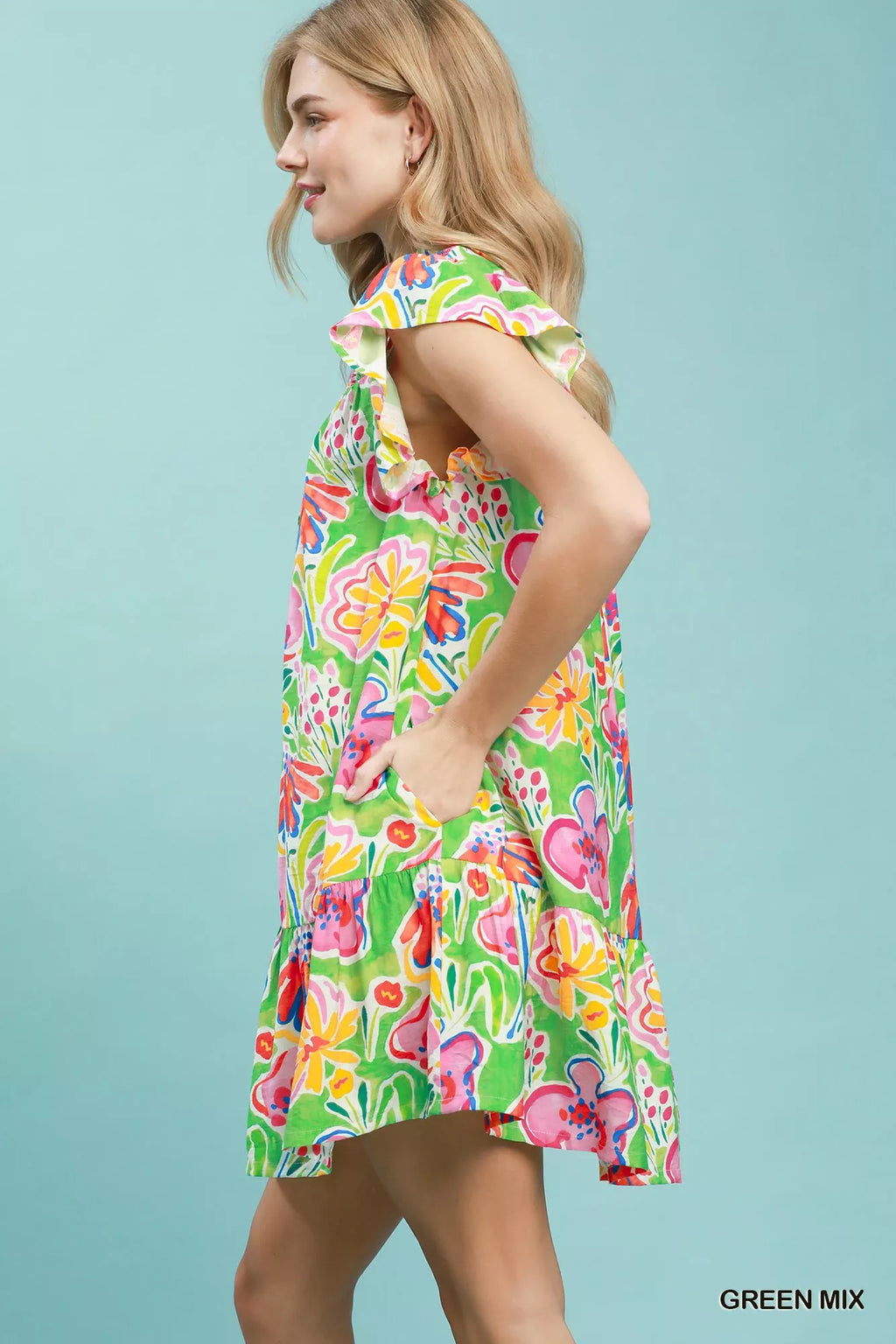 Umgee Floral Ruffle Mini Dress
