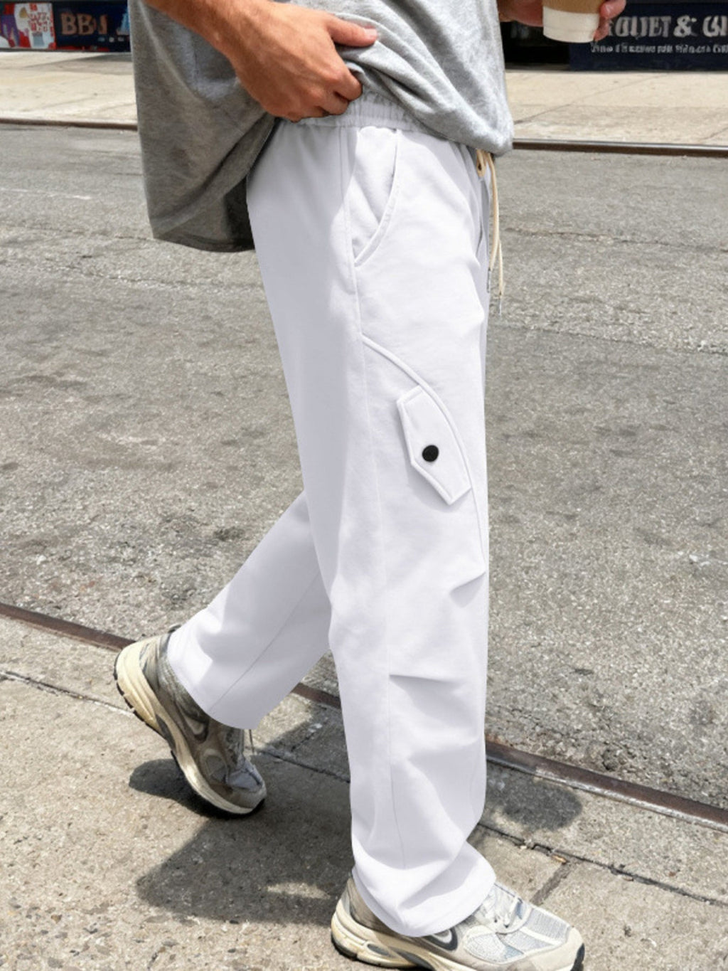 Men's Full Size Casual Cargo Pants with Drawstring Waist Plus Size