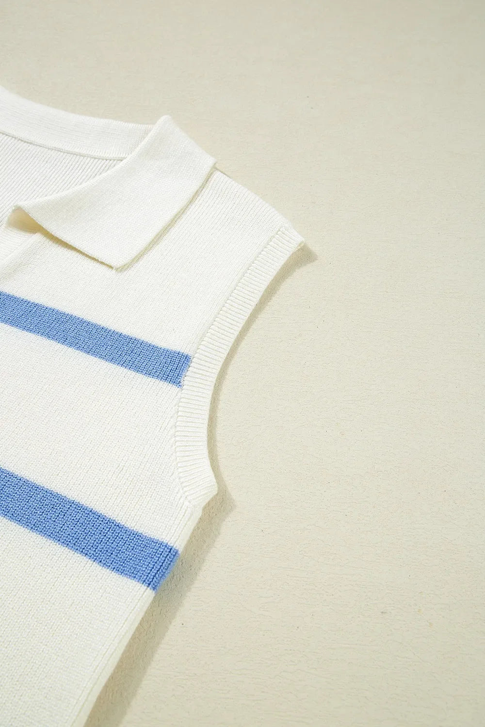 Stripe Split V Neck Collared Ribbed Sweater Vest