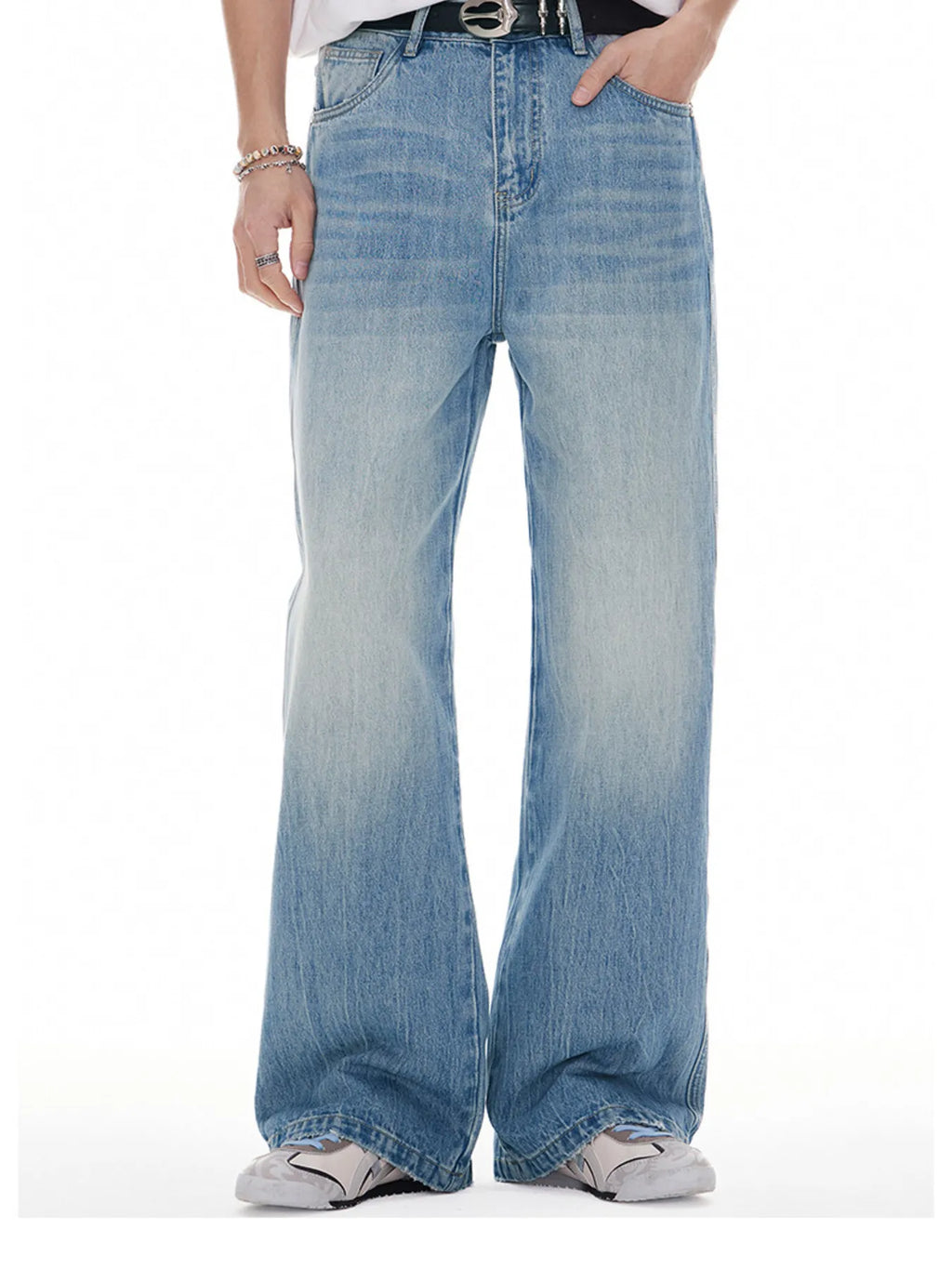 Men's Washed Wide Leg High Waist Jeans