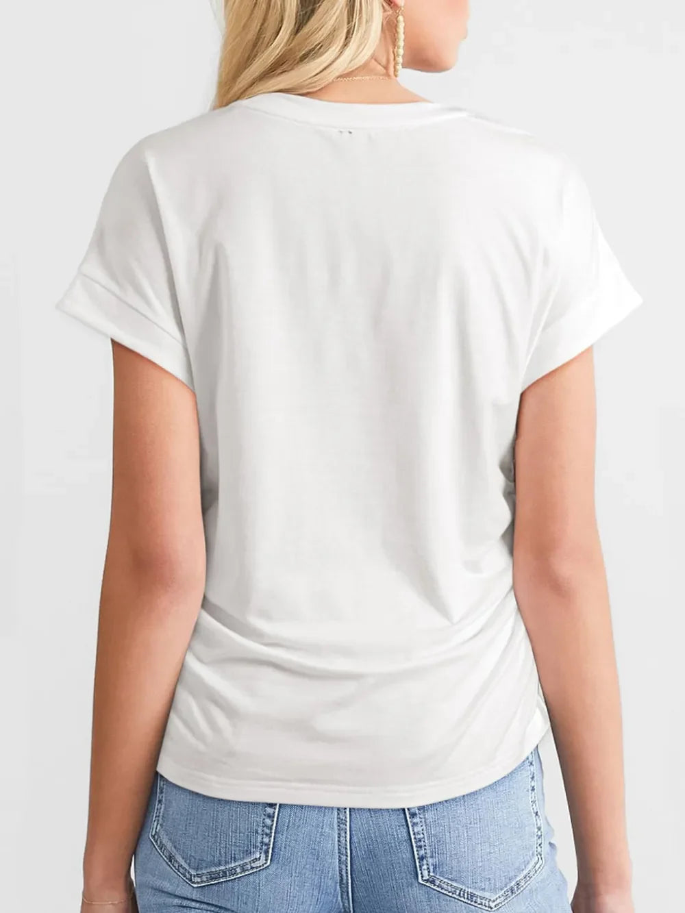 Ruched Round Neck Short Sleeve T-Shirt
