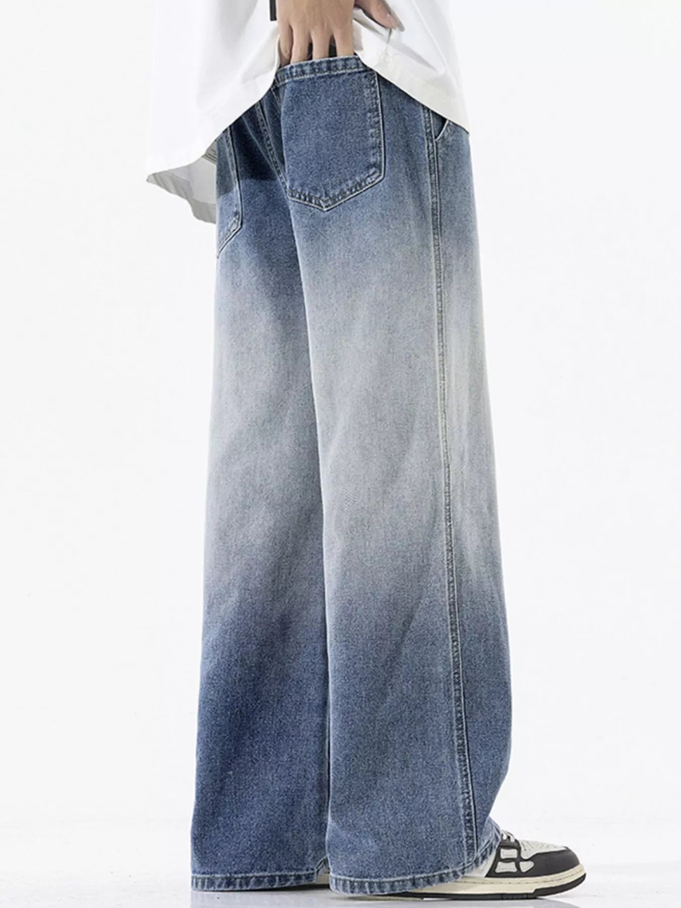 Men's Full Size Gradient Wash Wide Leg Jeans Plus Size