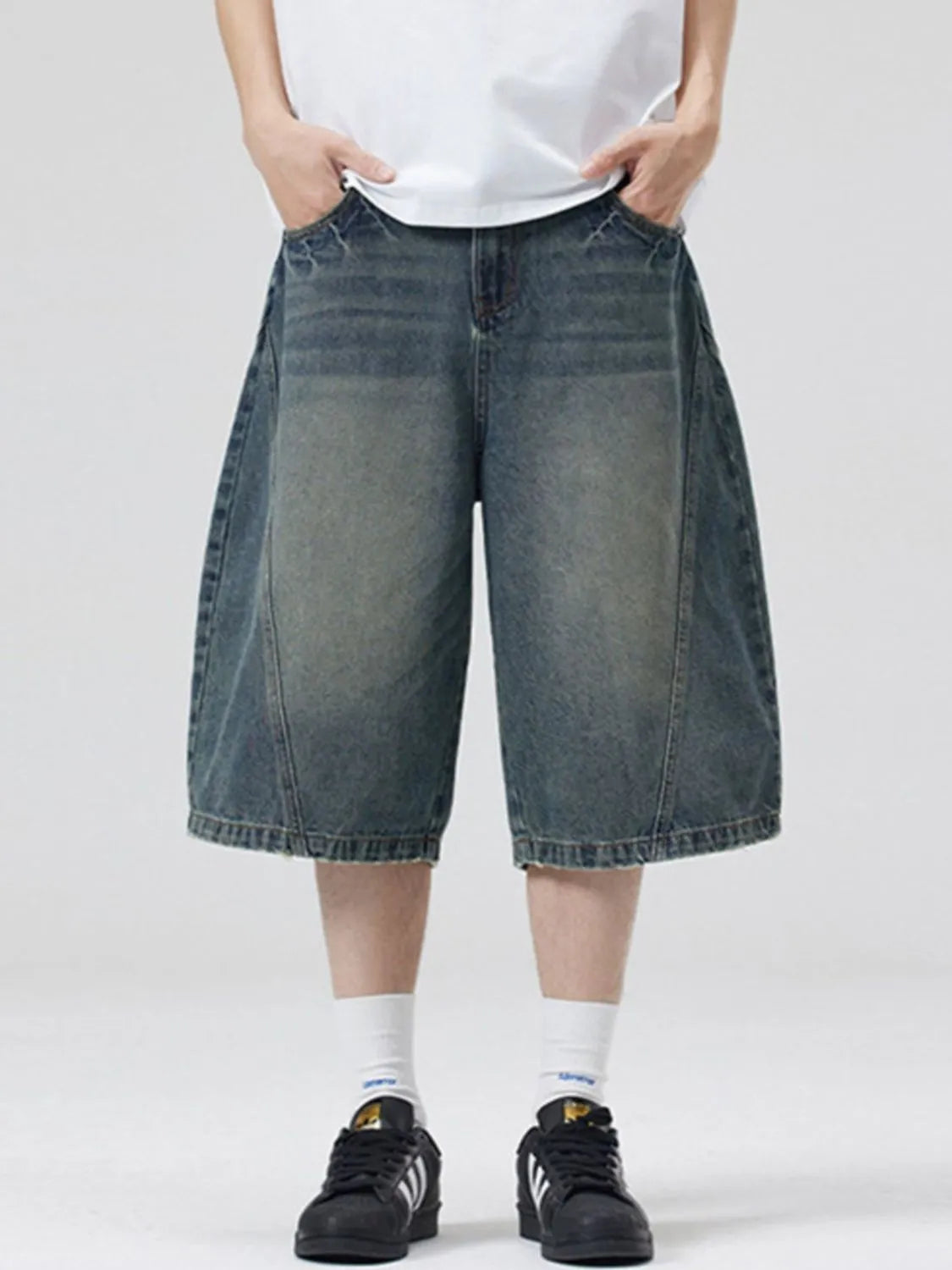 Men's Vintage Washed Denim Bermuda Shorts