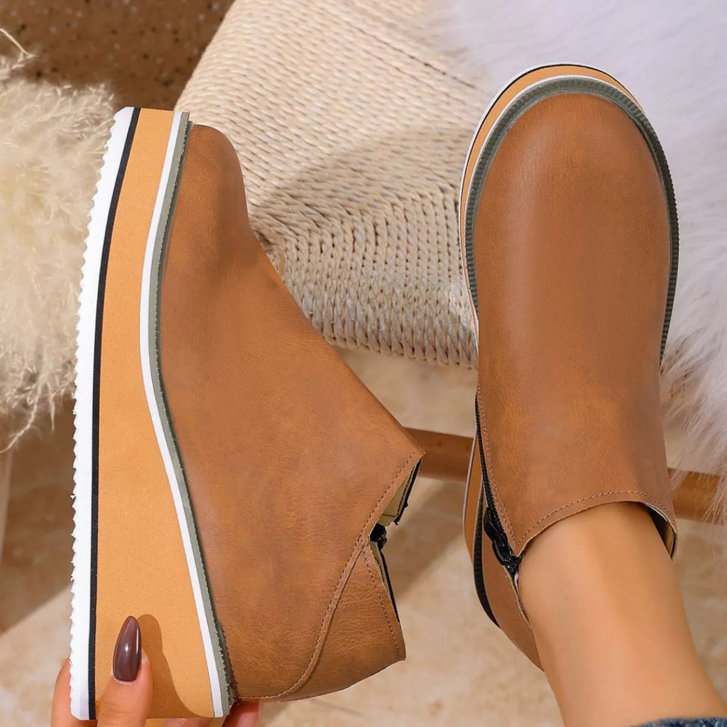 Round Toe Wedge Ankle Boots