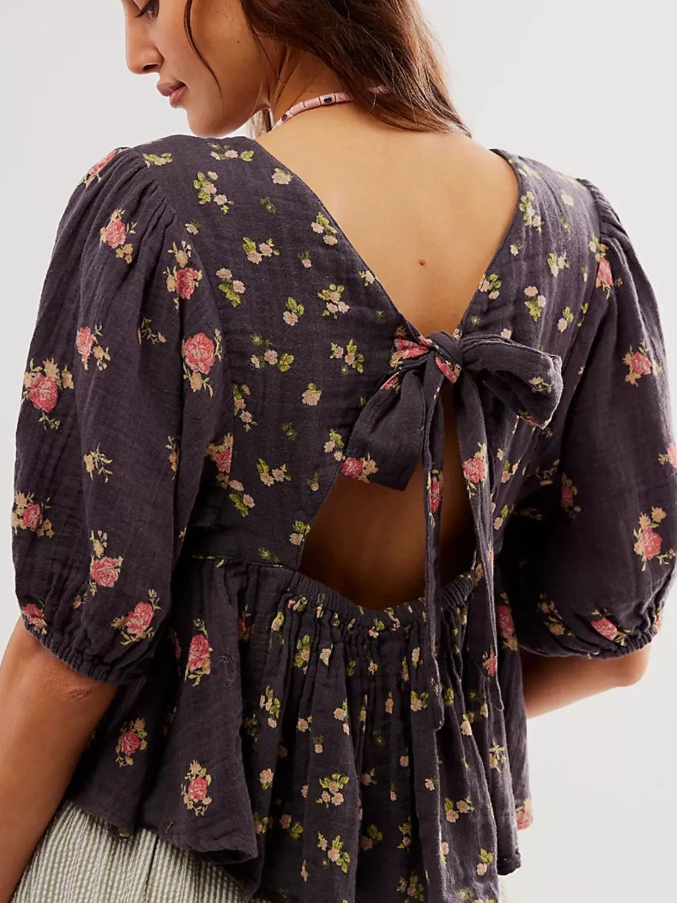 Bow Back Puff Sleeve Blouse