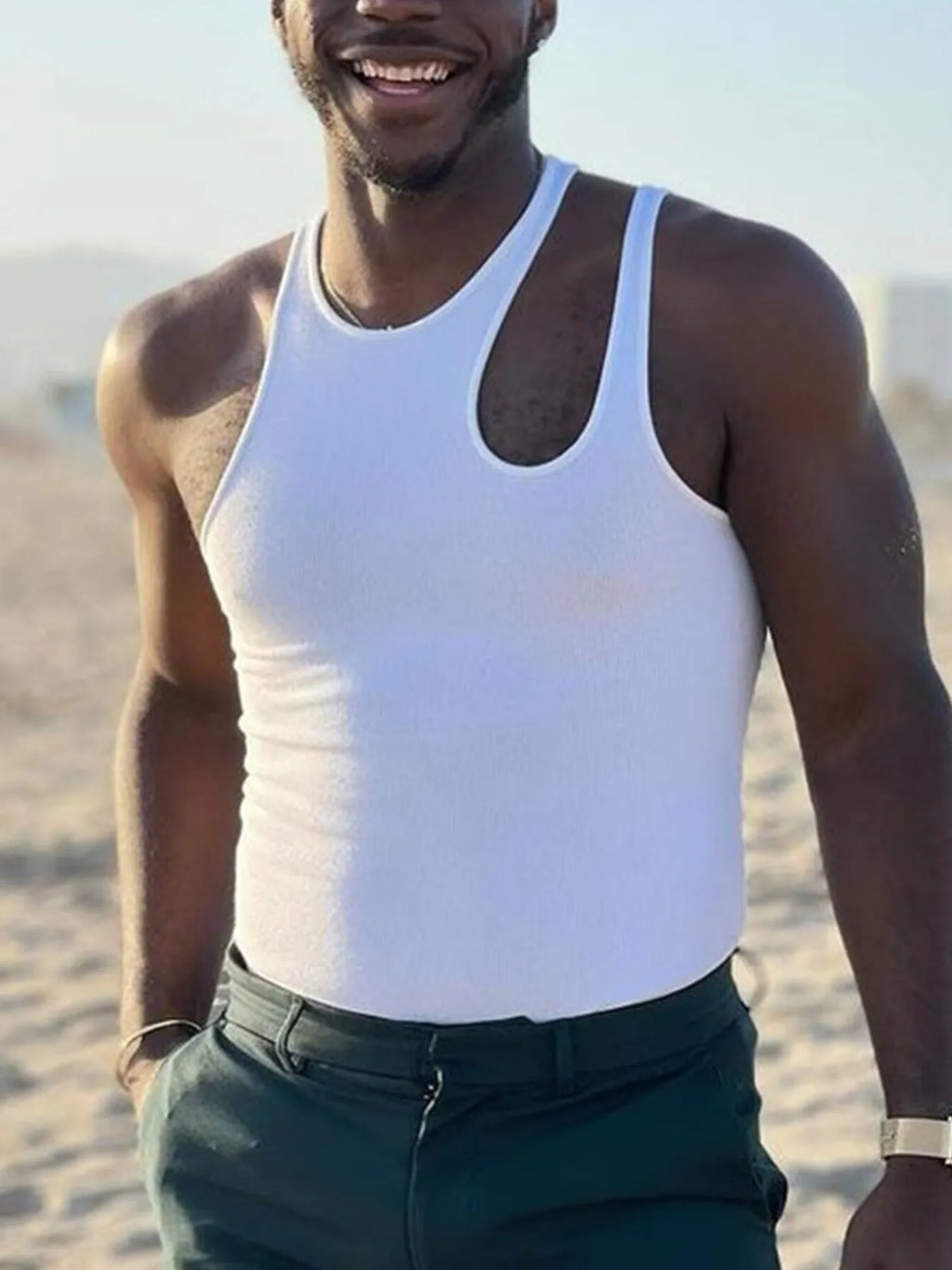Men's Full Size Cutout Solid Color Tank Plus Size