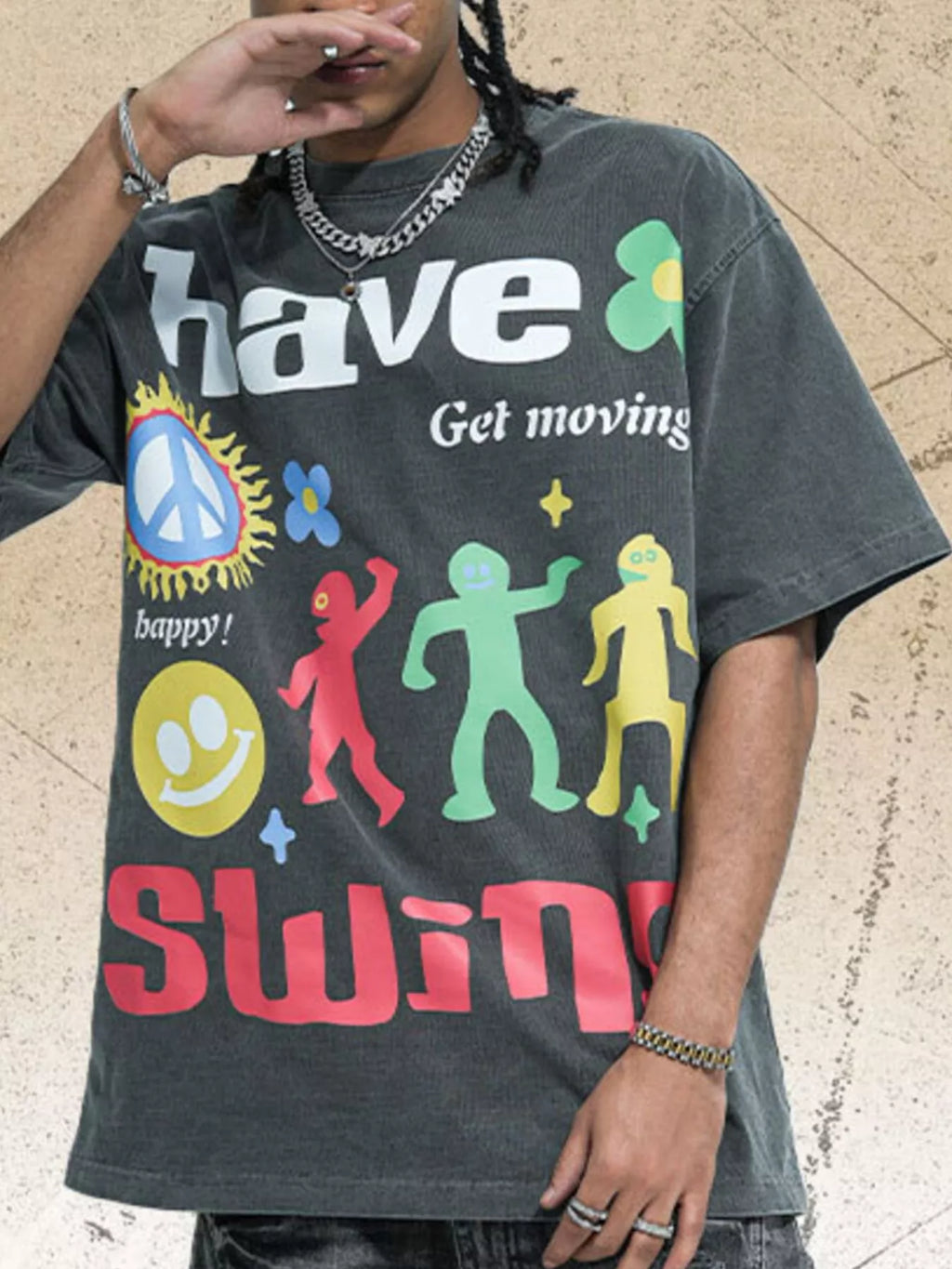Men's Graphic Round Neck Oversized T-Shirt
