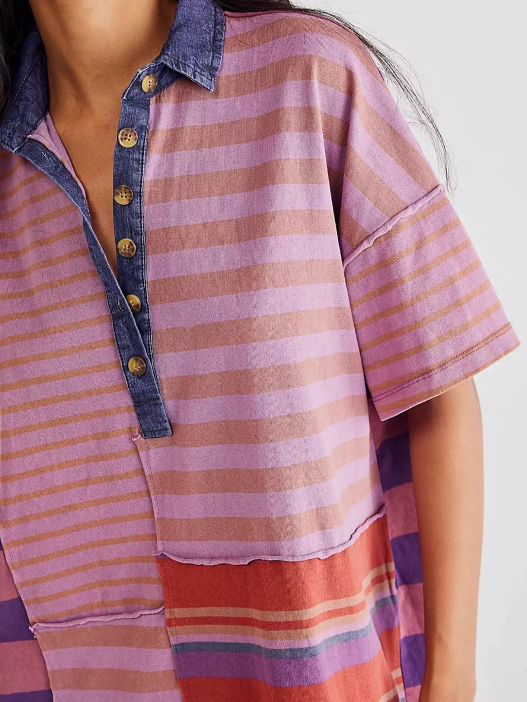 Striped Oversized Half Button Shirt Dress