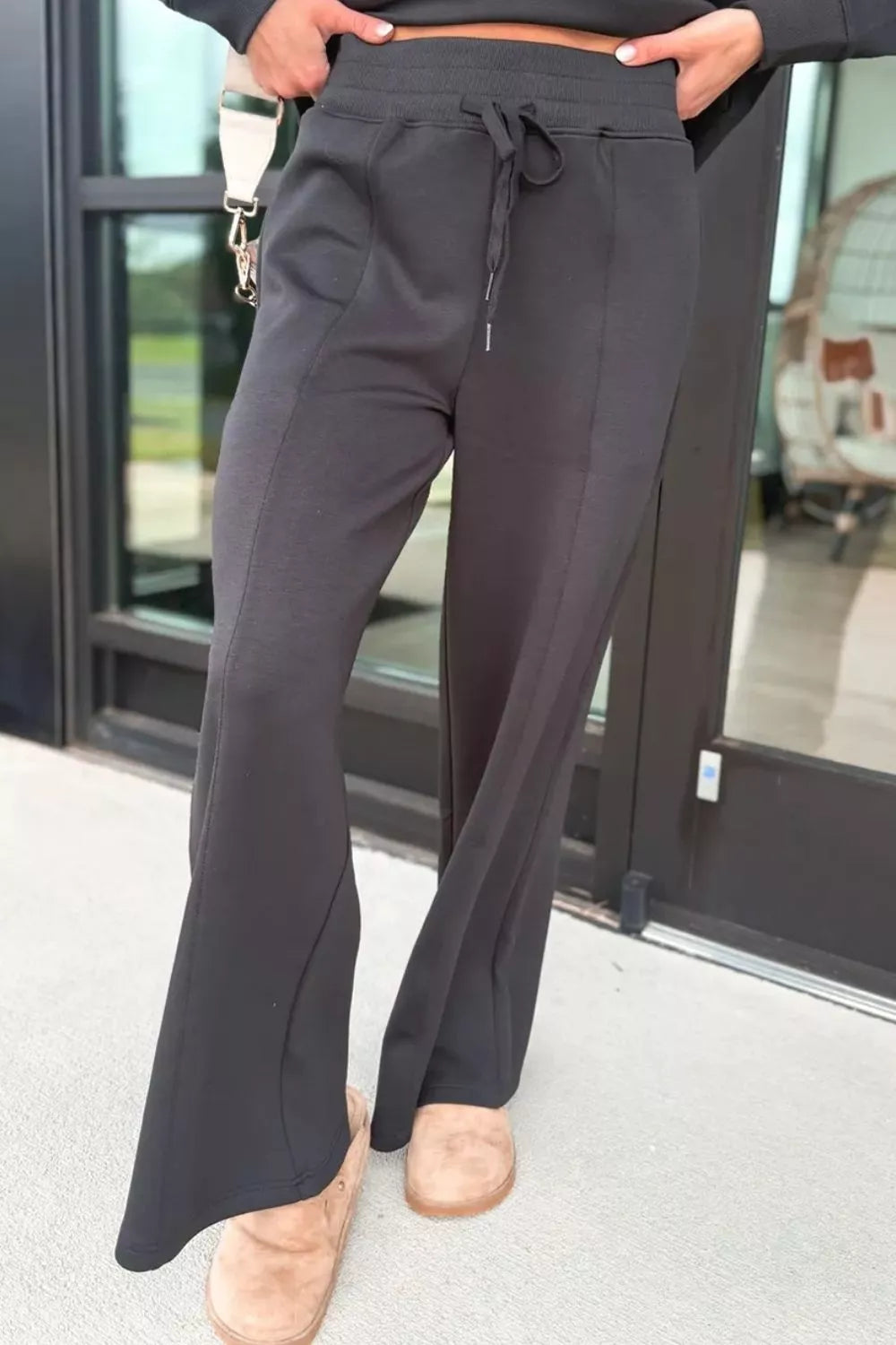 Collared V Neck Pullover Sweatshirt Sweatpants Set