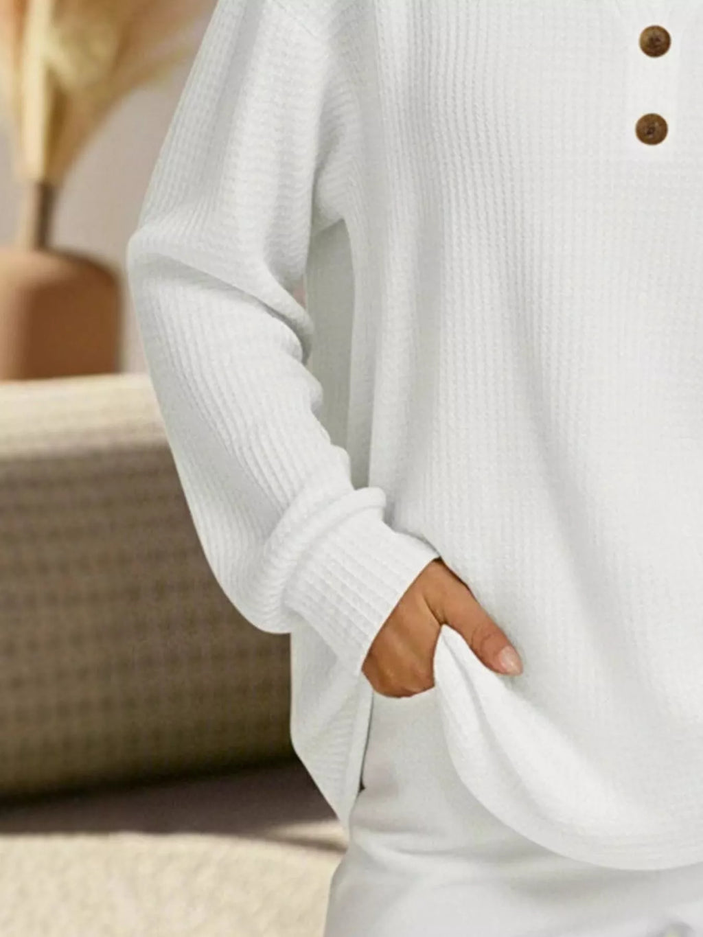 Full Size Textured Knit Decor Button Top Plus Size