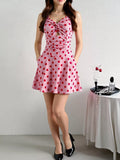 Polka Dot Halter Neck Twisted Front Mini Dress