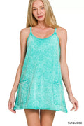 Zenana Acid Washed Mini Dress With Built-in Romper Liner