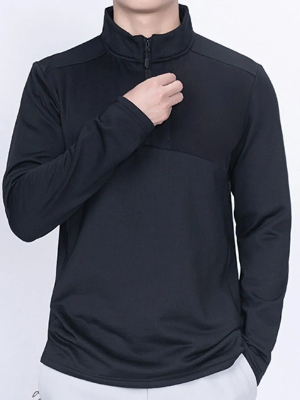 Men's Plus Size Quarter Zip Long Sleeve Top