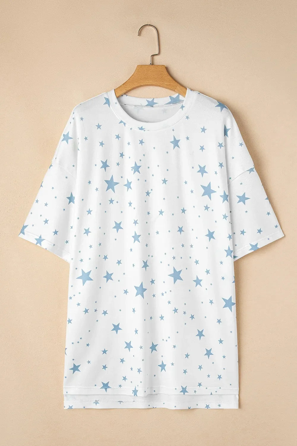 Stars Print Drop Shoulder Oversized T Shirt with Slits