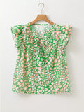 Printed Ruffled Cap Sleeve Blouse