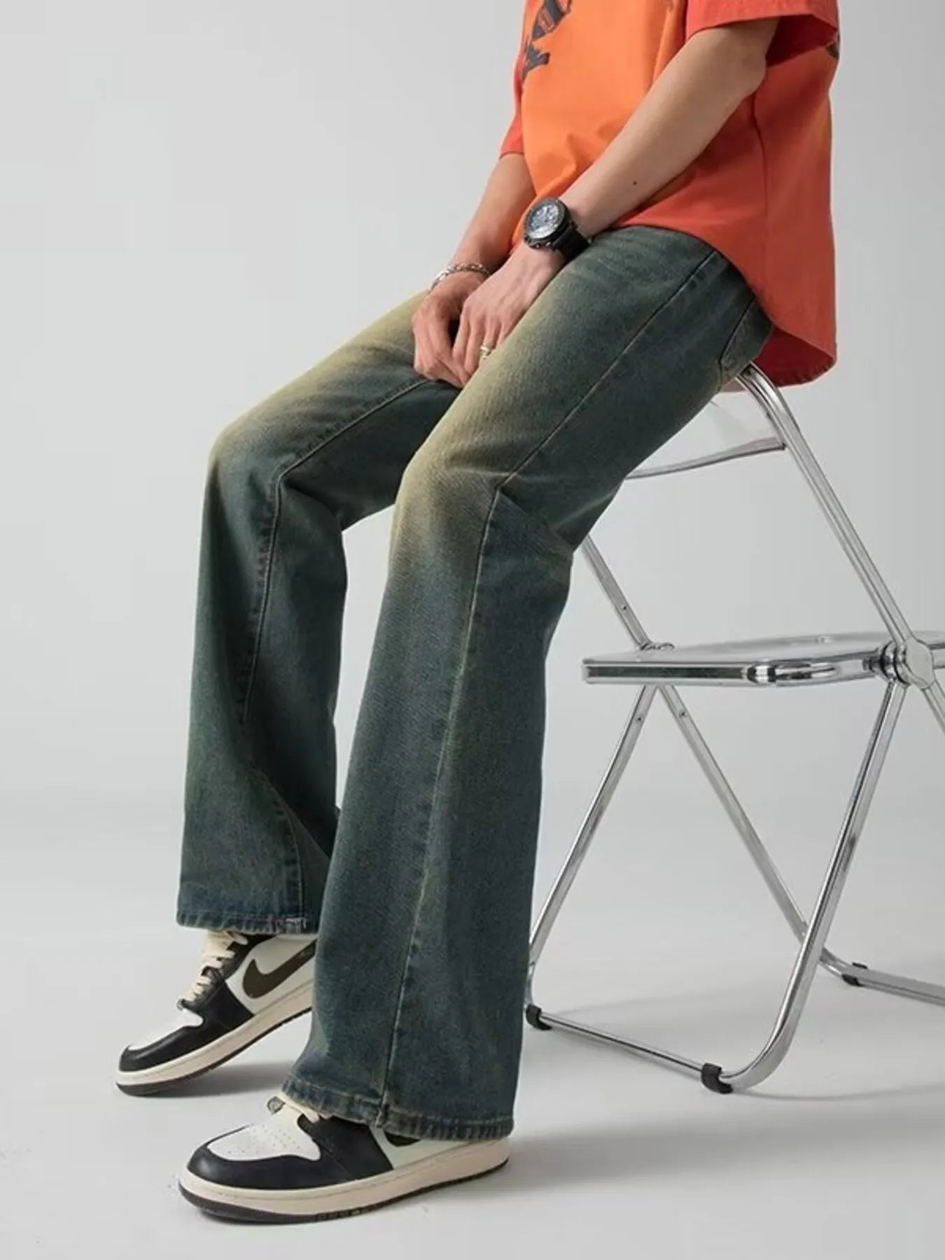 Men's Plus Size Vintage Wash Wide Leg Jeans