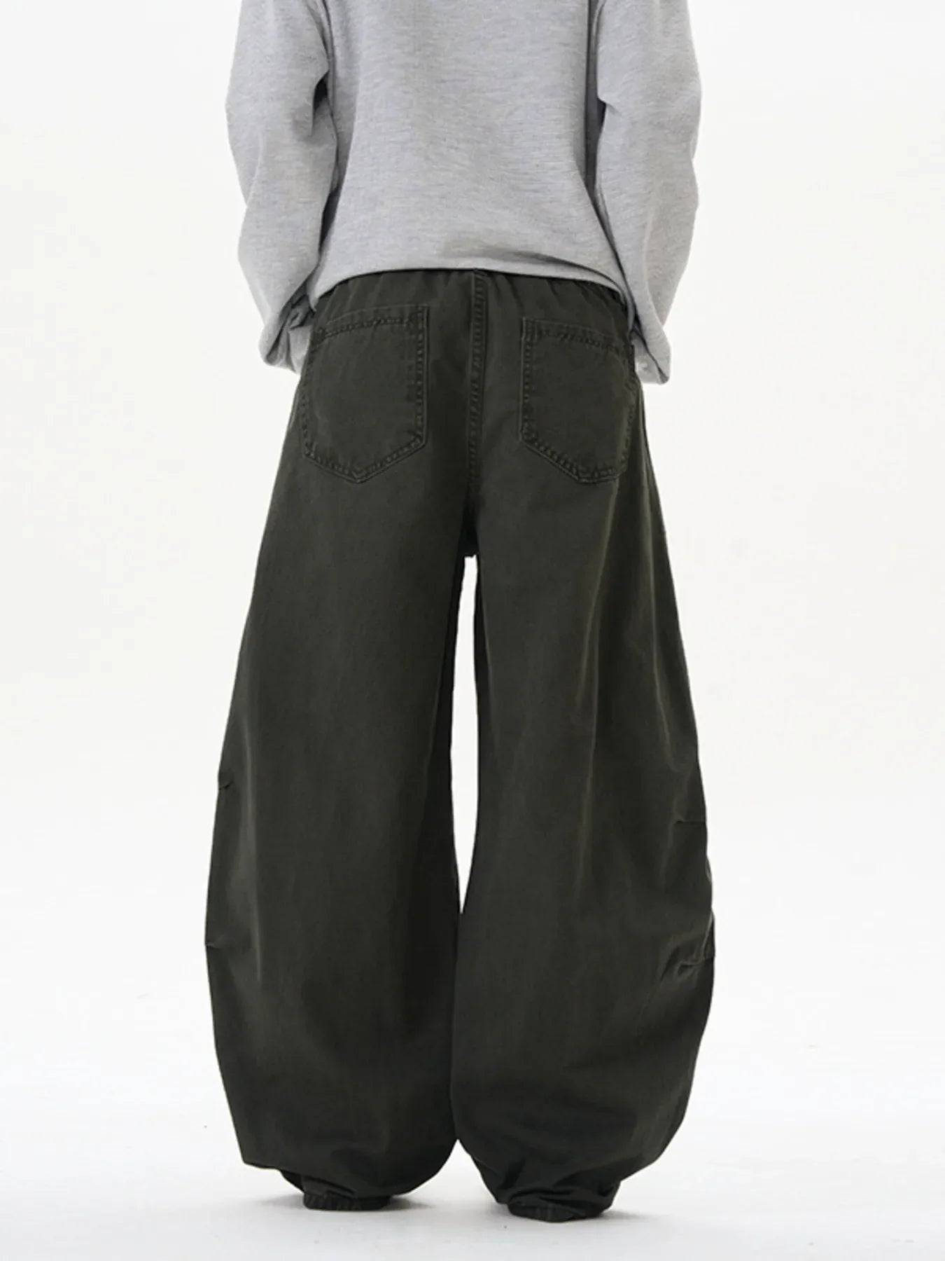 Men's Washed Wide Leg Curved Cargo Jeans
