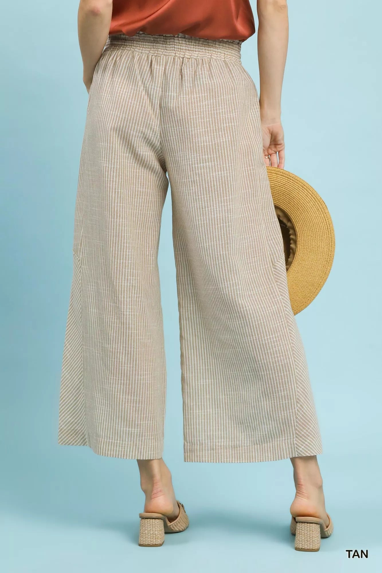 Umgee Linen Blend Striped Wide Leg Pants