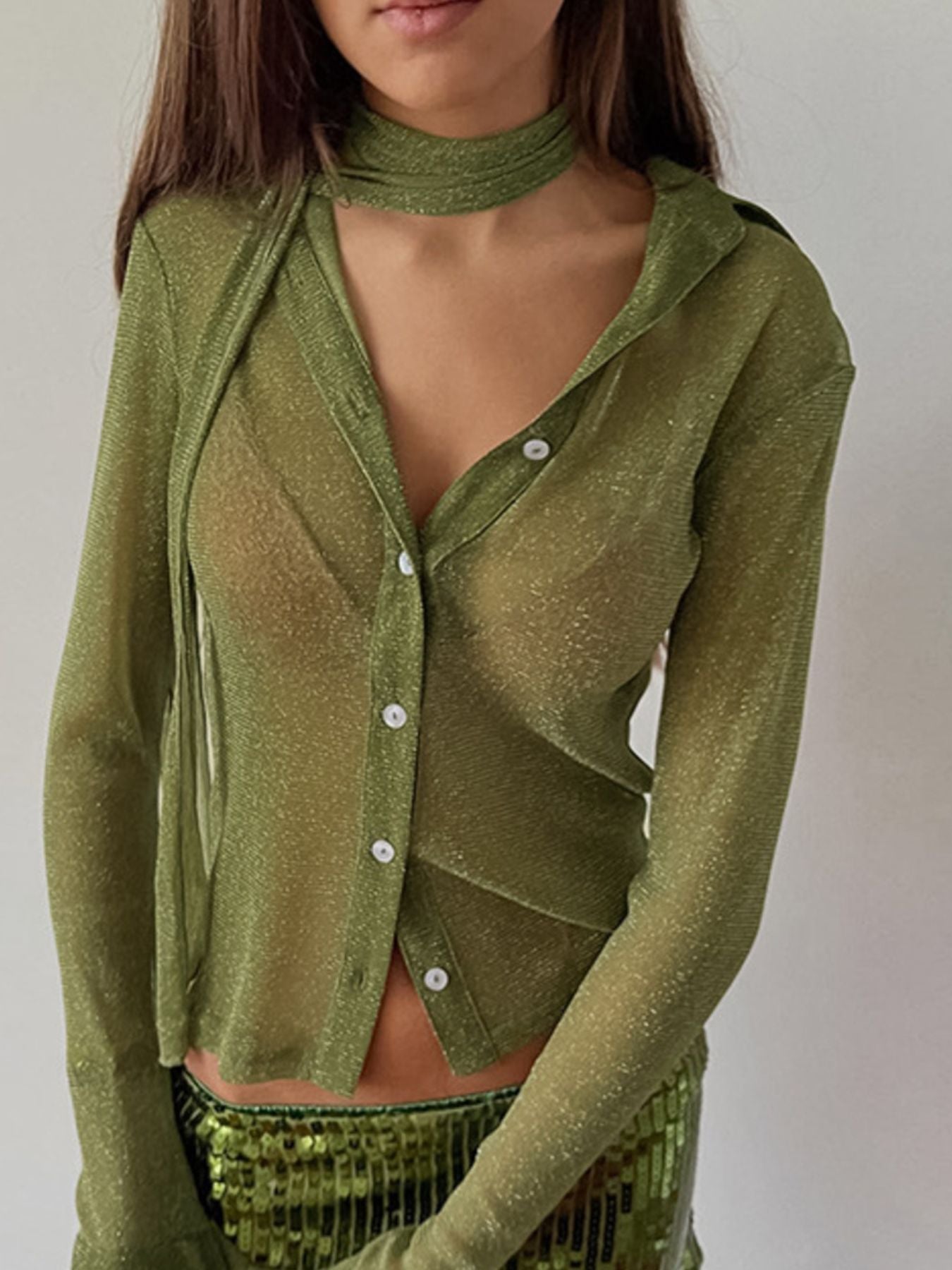 Button Up Shirt with Scarf
