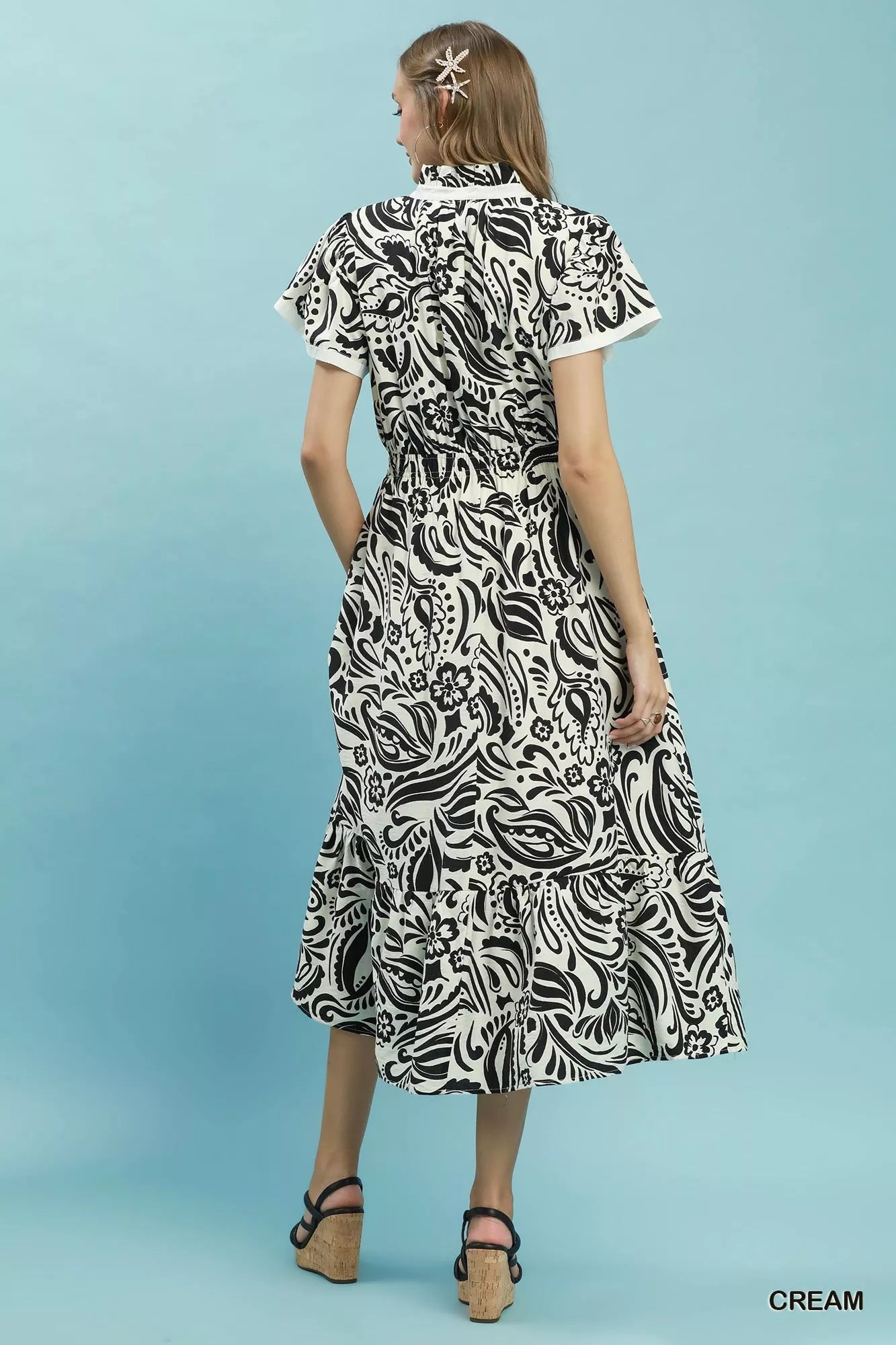 Umgee Paisley Print Midi Dress with Side Pockets