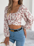 Floral Balloon Sleeve Square Neck Crop Blouse